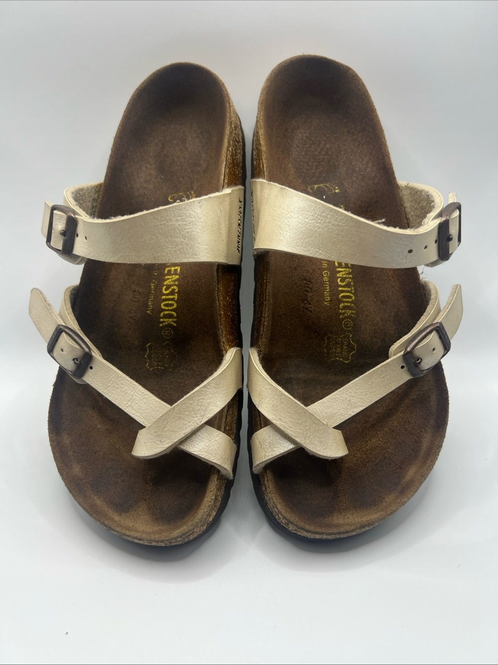Birkenstock Women’s Metallic Cream Crisscross Buckle Sandals - Picture 2 of 7